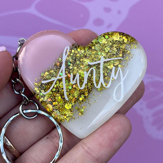 Aunty Resin Glitter Heart KEYRING | Aunty Gifts | Gift for Aunty | Personalised Gift | Gifts for Her | Aunty Gift in the UK
