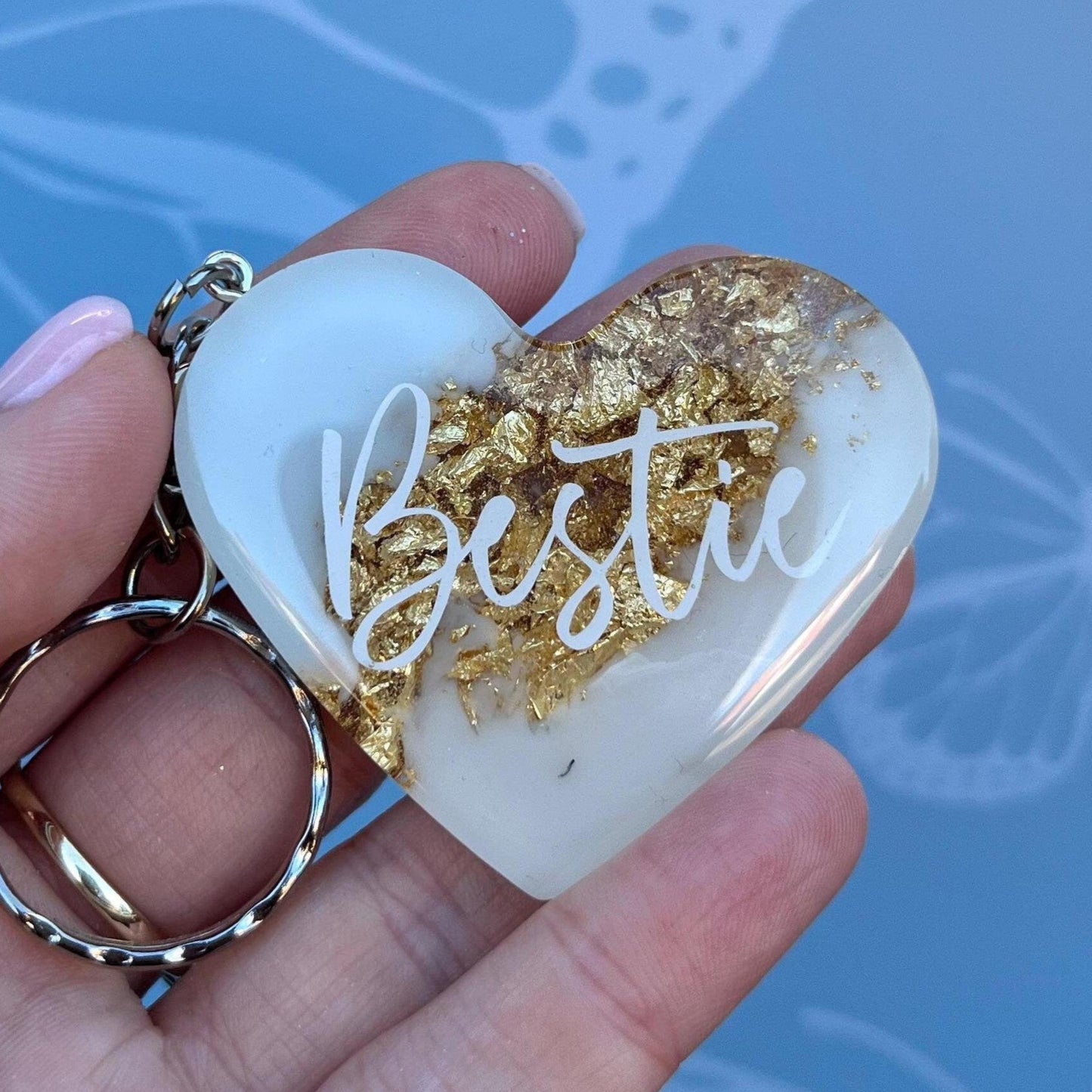 Bestie Resin Leaf Heart KEYRING, Bestie Gift, Best Friend Gift, Bestie keyring, Birthday Gift, Christmas Gift, Gift for Her, Custom Keychain