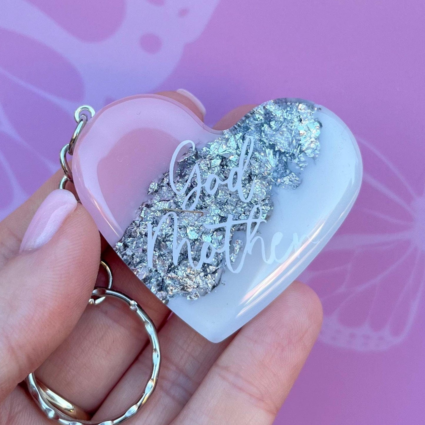 God Mother Resin Leaf Heart KEYRING, God Mother Gift, God Mum keyring, Birthday Gift, Christmas Gift, Keyring For Women, Custom Keychain