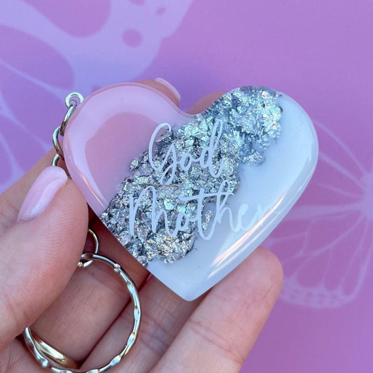 God Mother Resin Leaf Heart KEYRING, God Mother Gift, God Mum keyring, Birthday Gift, Christmas Gift, Keyring For Women, Custom Keychain