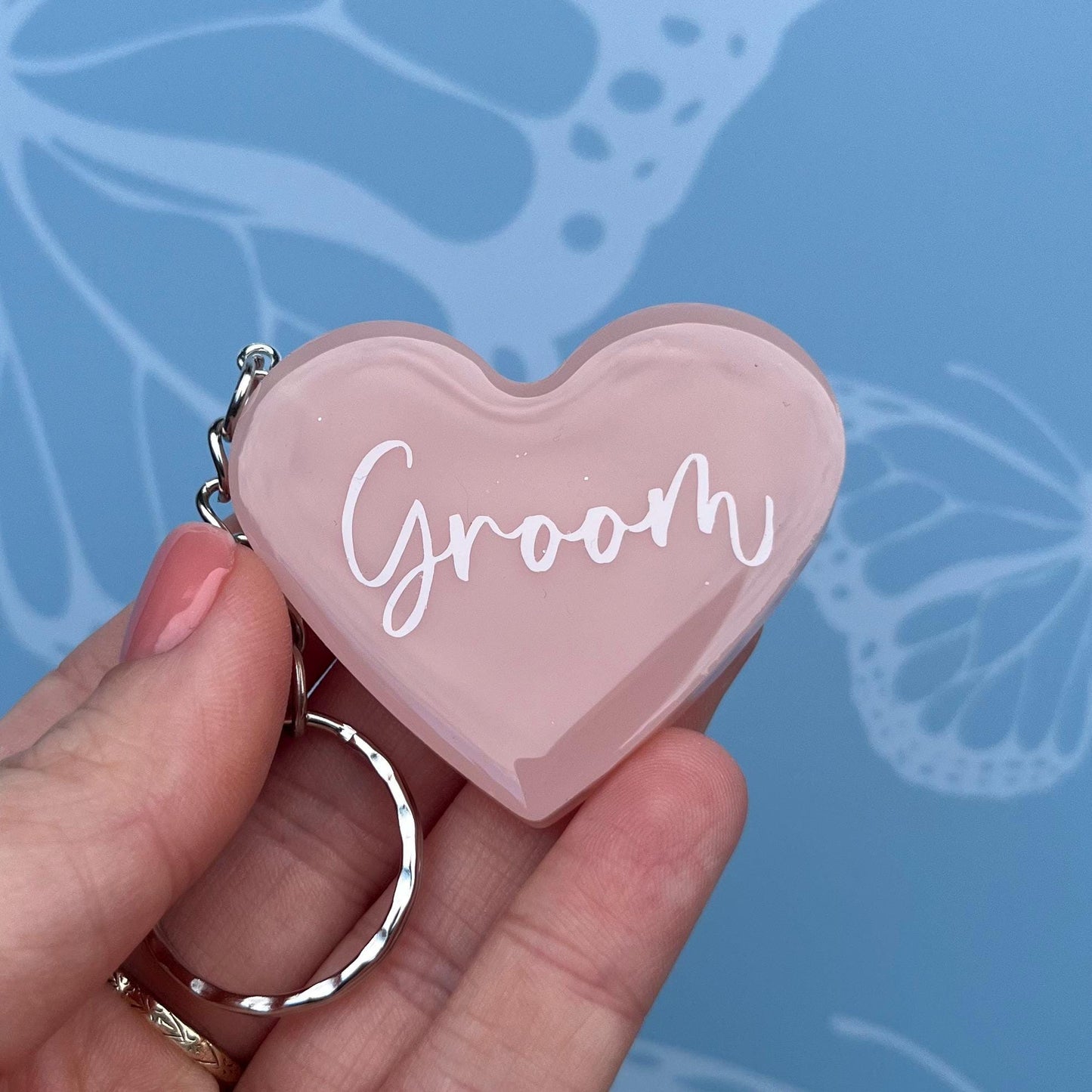 Bridal Pink Heart Keyring Favours | Choose your own text, names or Wedding options | Gift for Bride, Maid of Honour, Bridesmaid