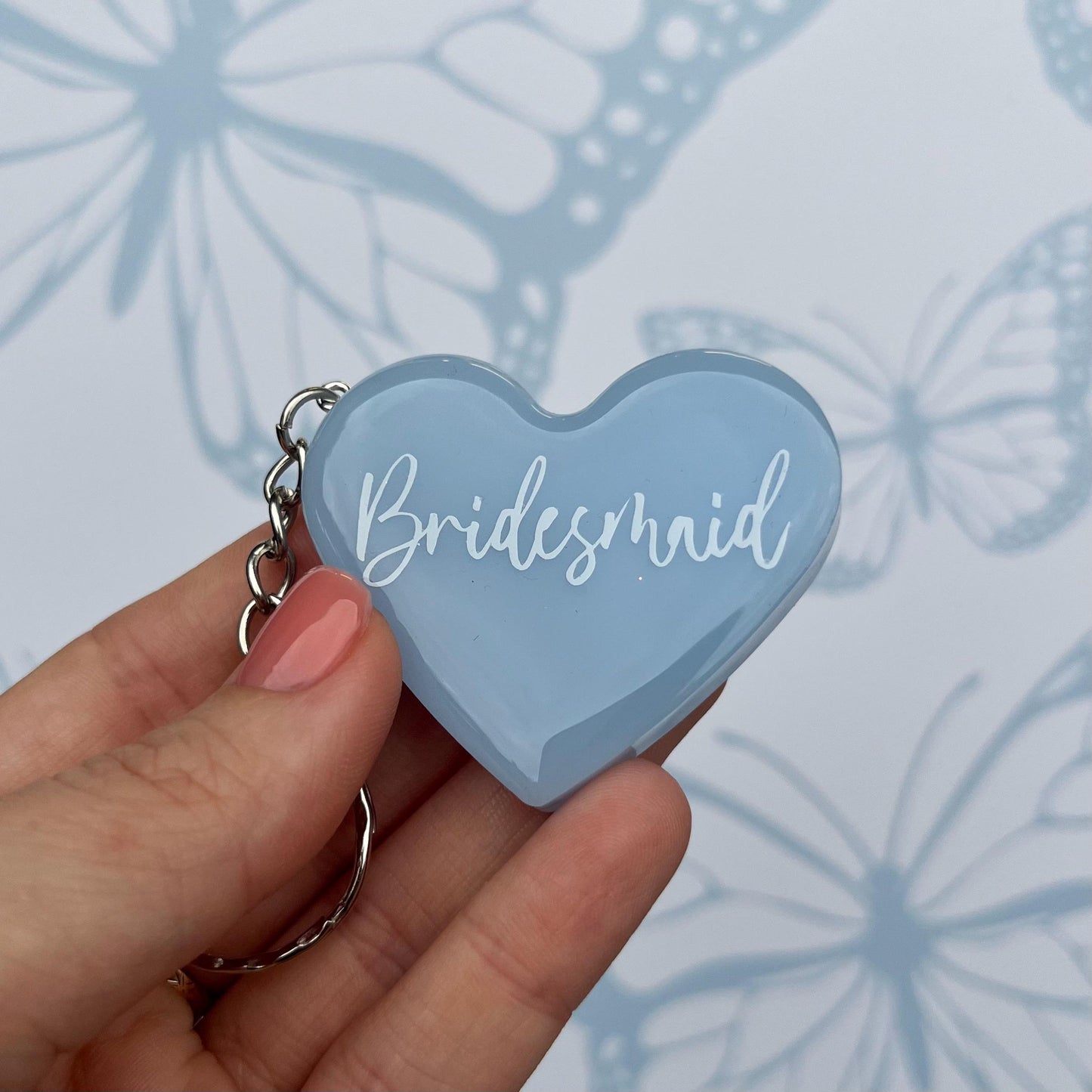 Bridal Blue Heart Keyring Favours | Choose your own text, names or Wedding options | Gift for Bride, Maid of Honour, Bridesmaid