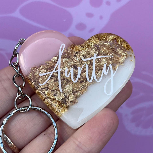 Aunty Resin Leaf Heart KEYRING | Aunty Gifts | Gift for Aunty | Personalised Gift | Gifts for Her | Aunty Gift in the UK