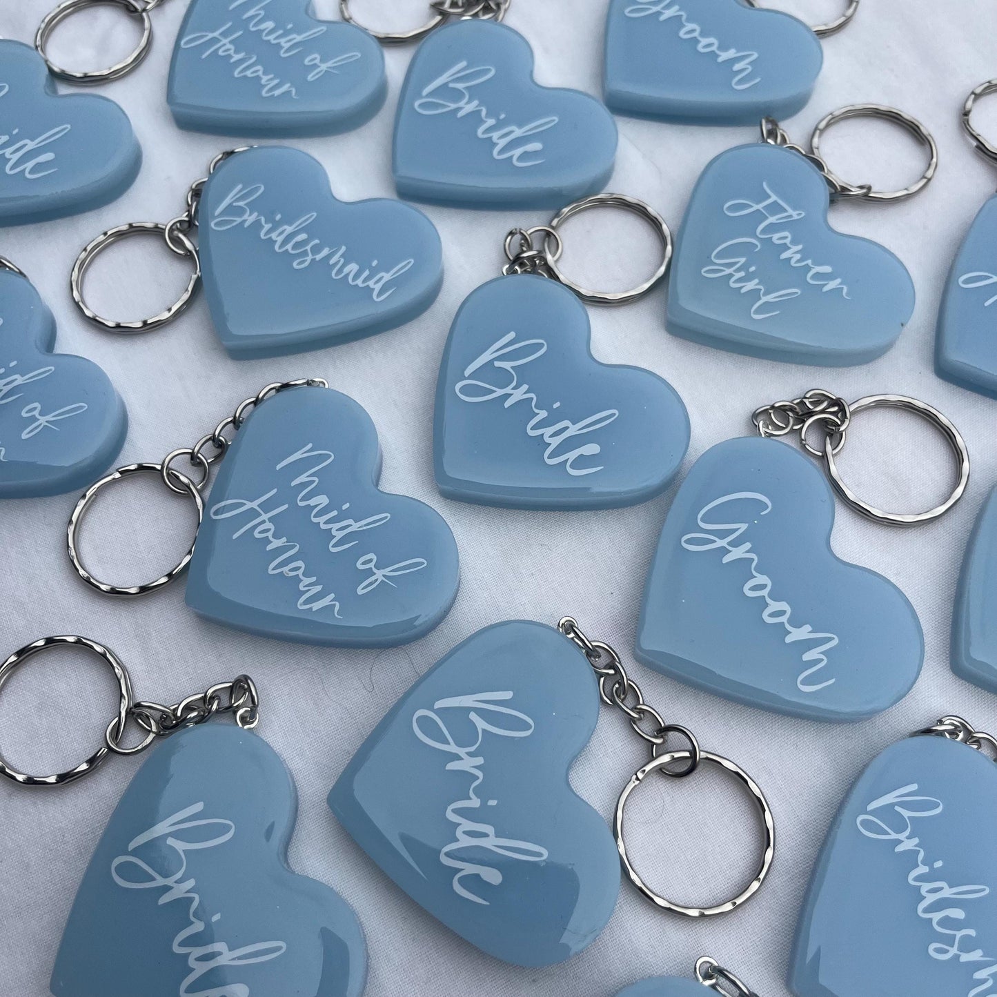Bridal Blue Heart Keyring Favours | Choose your own text, names or Wedding options | Gift for Bride, Maid of Honour, Bridesmaid