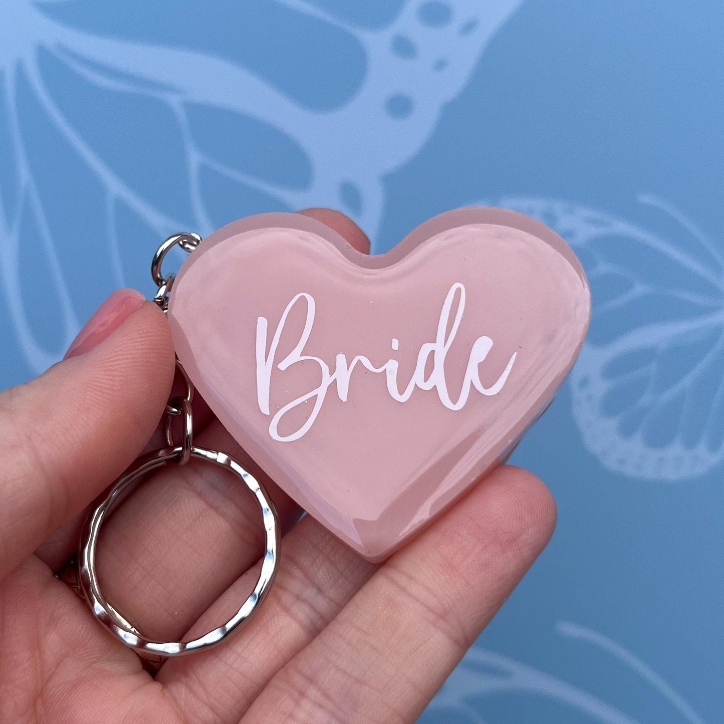 Bridal Pink Heart Keyring Favours | Choose your own text, names or Wedding options | Gift for Bride, Maid of Honour, Bridesmaid
