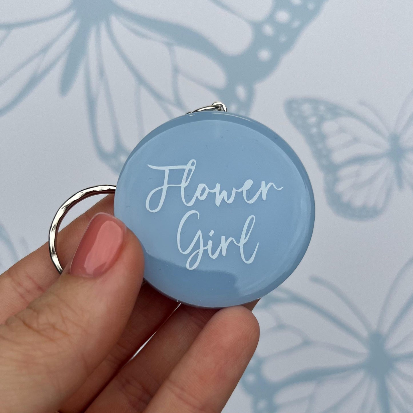 Bridal Blue Circle Keyring Favours | Choose your own text, names or Wedding options | Gift for Bride, Maid of Honour, Bridesmaid