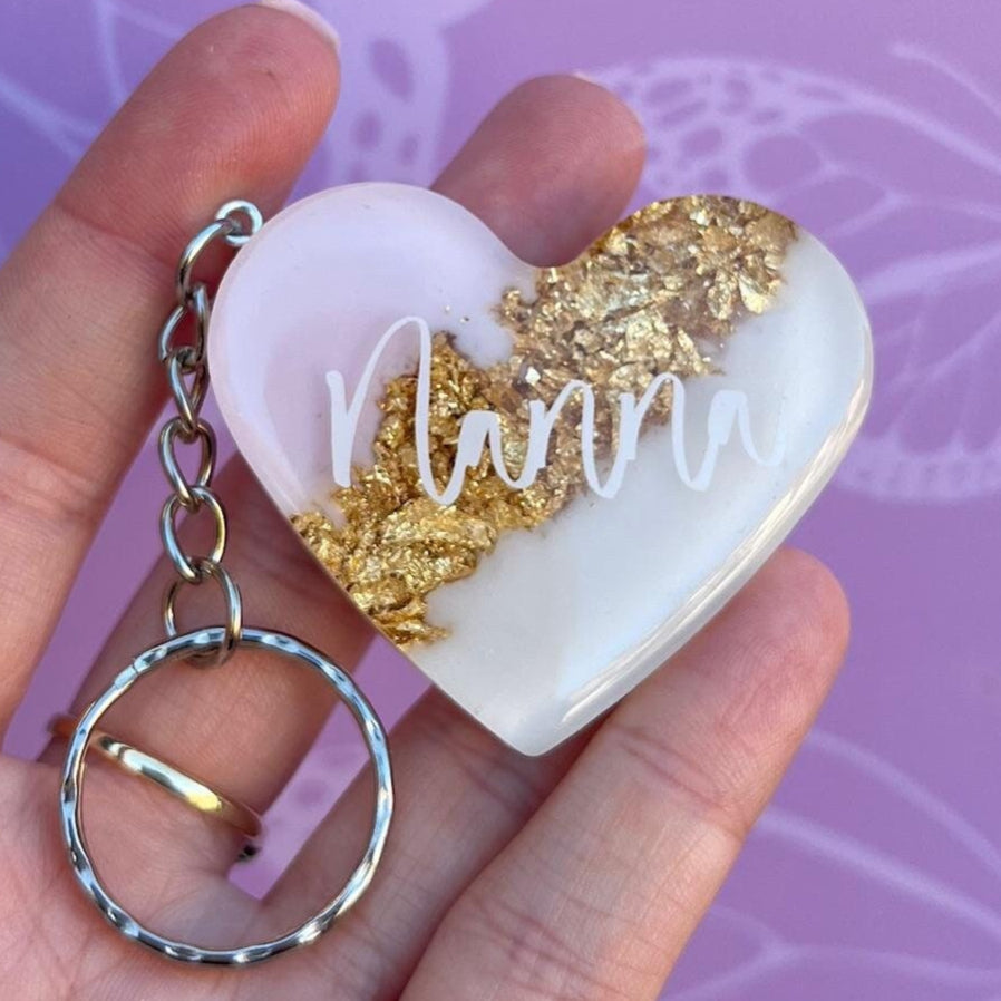 Nanna Resin Leaf Heart KEYRING | Nanna Gift | Personalised Gift | Gifts for Nanna UK | Thank you Gift | Birthday Gift