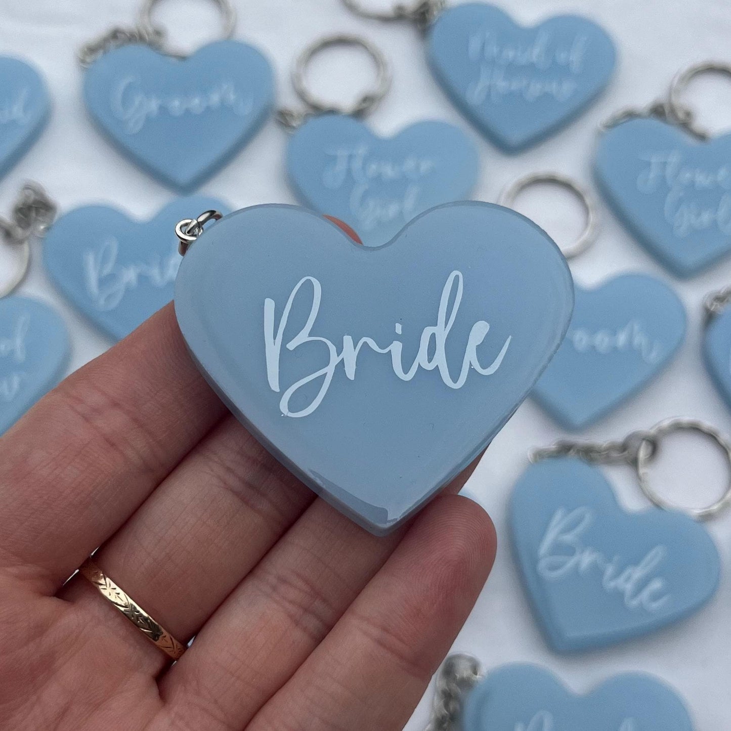 Bridal Blue Heart Keyring Favours | Choose your own text, names or Wedding options | Gift for Bride, Maid of Honour, Bridesmaid