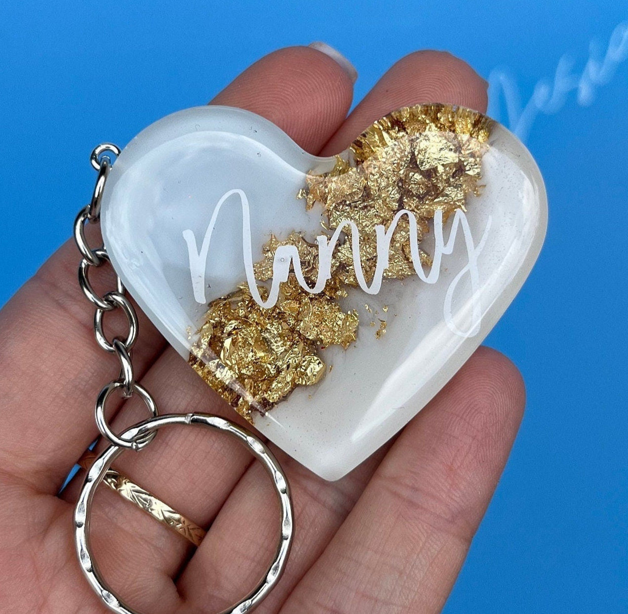 Nanny Resin Leaf Heart KEYRING, Nanny Gift, Nan Gift, Nanny keyring, Birthday Gift For Her, Teacher Gift, Keyring For Women, Custom Keychain