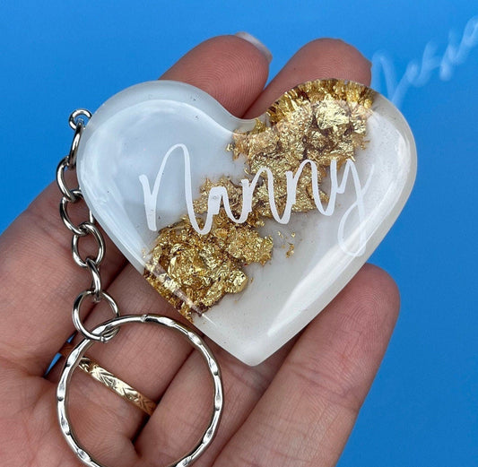 Nanny Resin Leaf Heart KEYRING, Nanny Gift, Nan Gift, Nanny keyring, Birthday Gift For Her, Teacher Gift, Keyring For Women, Custom Keychain