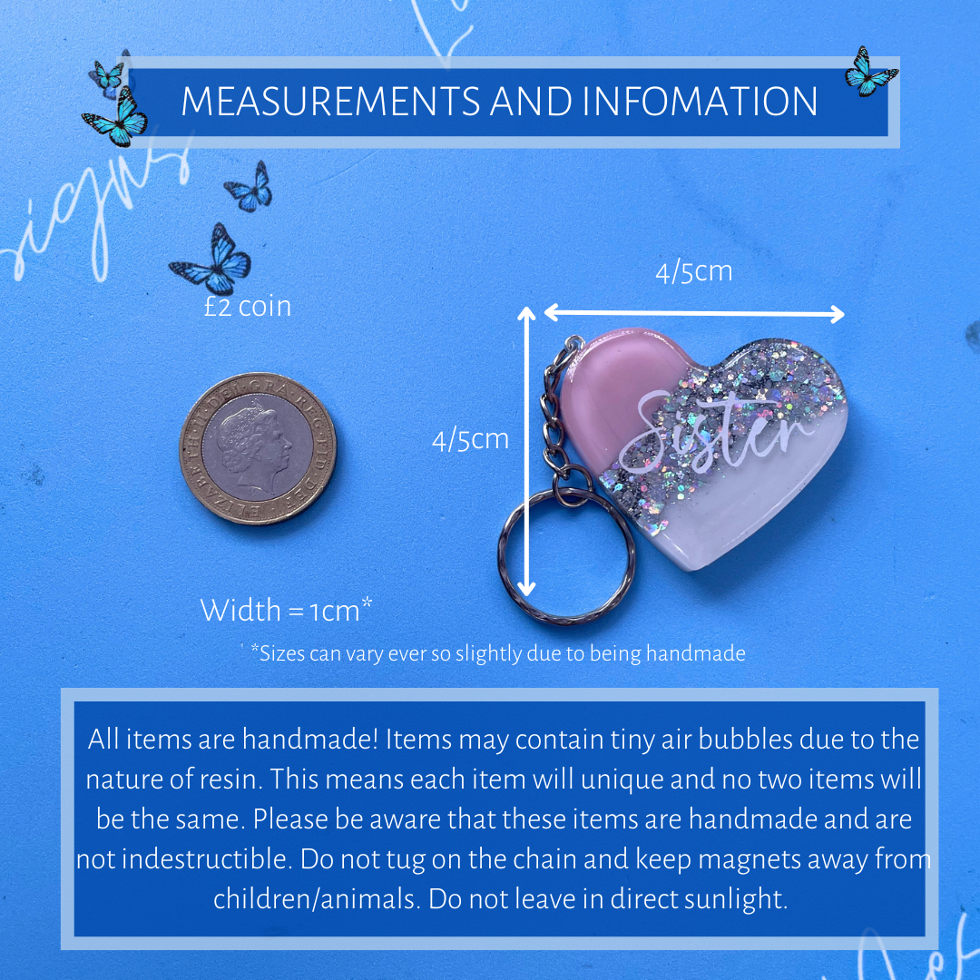 Resin Heart 'Choose any Name/Text' Leaf KEYRING | Choose any name Gift | Personalised Gift | Birthday Gift | Thank you Gift