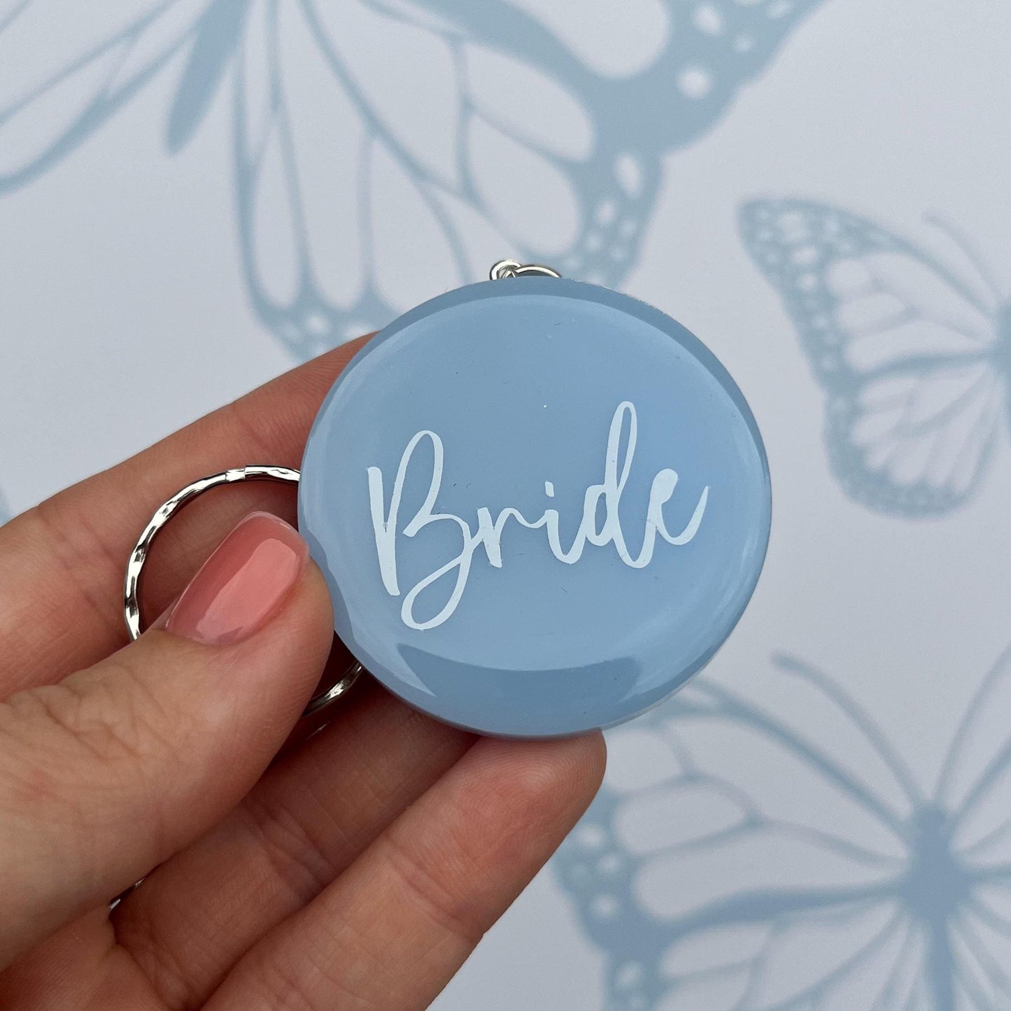 Bridal Blue Circle Keyring Favours | Choose your own text, names or Wedding options | Gift for Bride, Maid of Honour, Bridesmaid