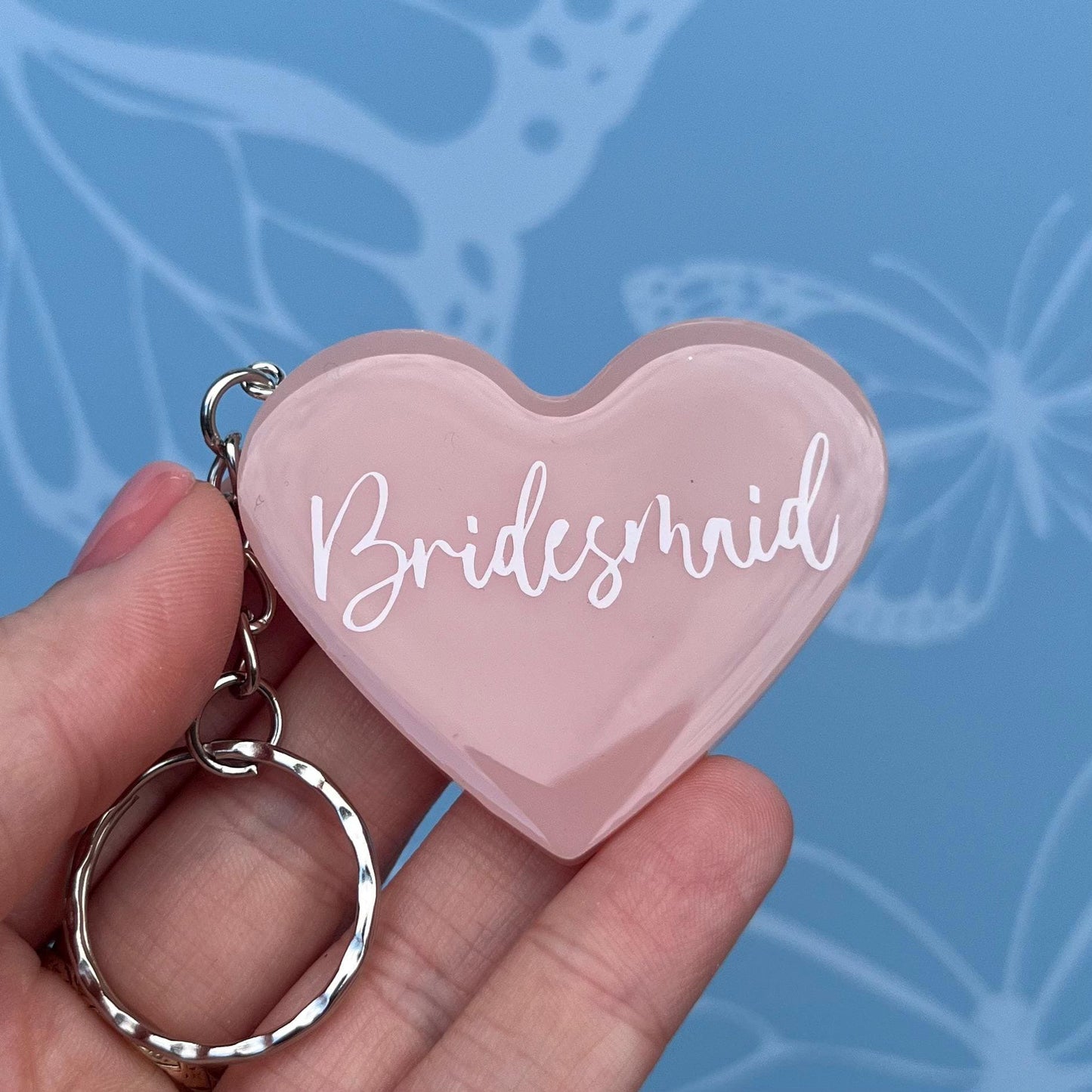 Bridal Pink Heart Keyring Favours | Choose your own text, names or Wedding options | Gift for Bride, Maid of Honour, Bridesmaid