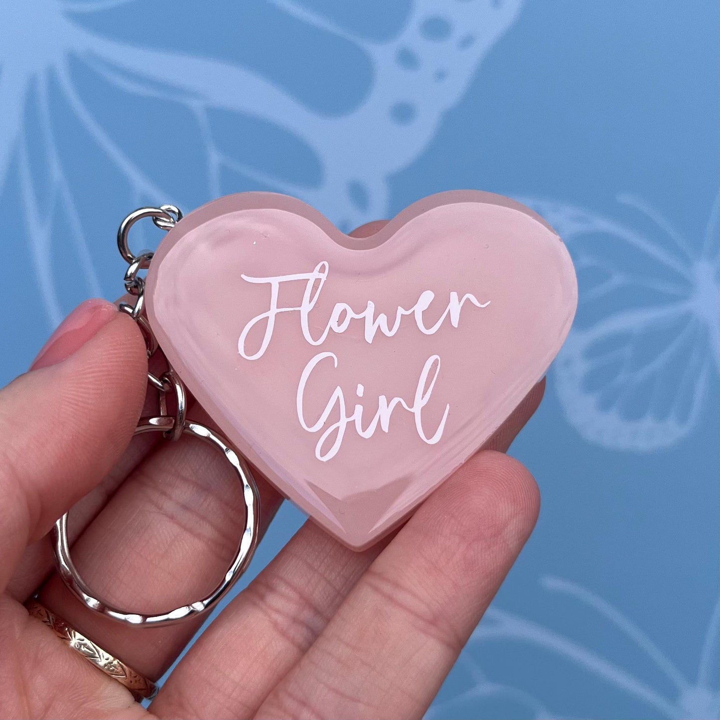 Bridal Pink Heart Keyring Favours | Choose your own text, names or Wedding options | Gift for Bride, Maid of Honour, Bridesmaid