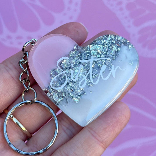Sister Resin Leaf Heart KEYRING, Sister Gift, Sis Gift, Sister keyring, Birthday Gift, Christmas Gift, Keyring For Women, Custom Keychain