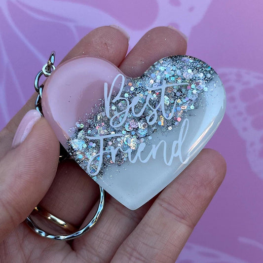 Best Friend Resin Glitter Heart KEYRING | Best Friend Gift | Personalised Gift | Gifts for Bestie UK | Thank you Gift | Gift for Best Friend