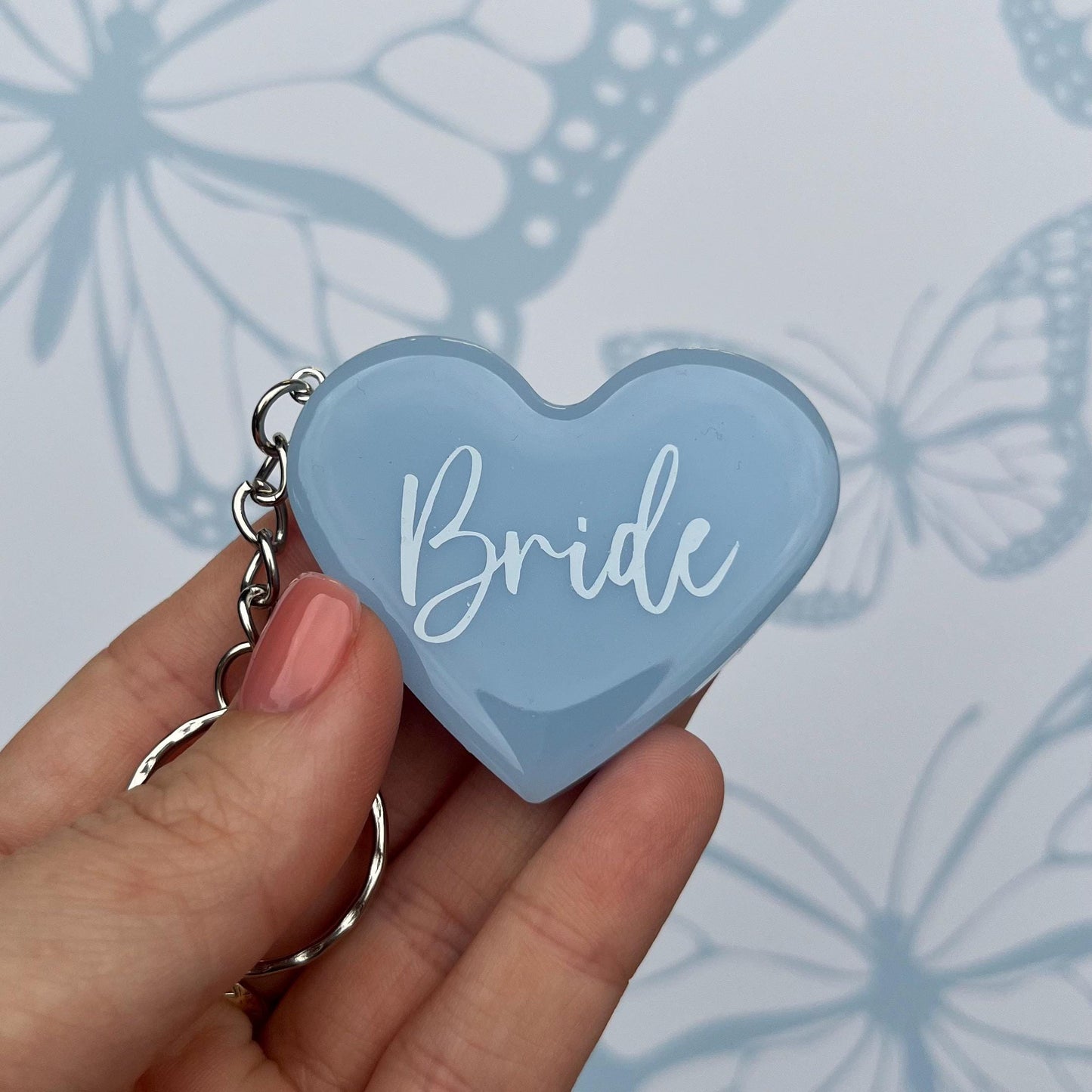 Bridal Blue Heart Keyring Favours | Choose your own text, names or Wedding options | Gift for Bride, Maid of Honour, Bridesmaid