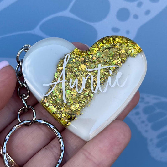 Auntie Resin Glitter Heart KEYRING | Auntie Gift | Personalised Gift | Gifts for Auntie UK | Thank you Gift | Gift for Aunty