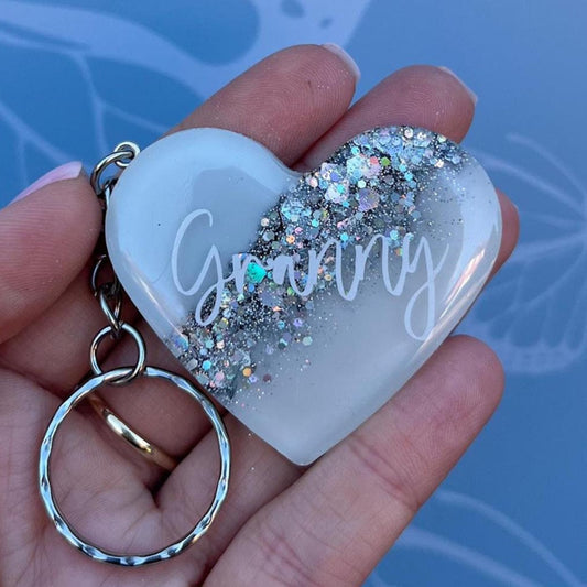 Granny Resin Glitter Heart KEYRING | Gran Gift | Personalised Gift | Gifts for Granny UK | Thank you Gift | Gift for Granny