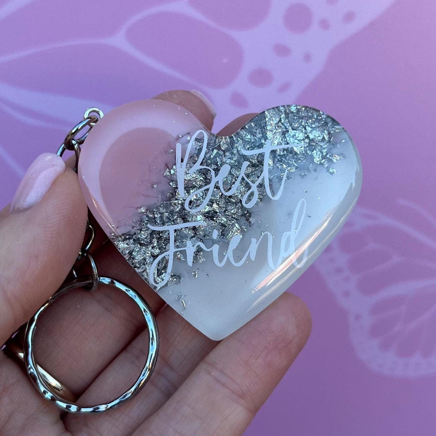 Best Friend Resin Leaf Heart KEYRING, Bestie Gift, Best Friend Gift, Birthday Gift, Christmas Gift, Gift for Best Friend, Custom Keychain