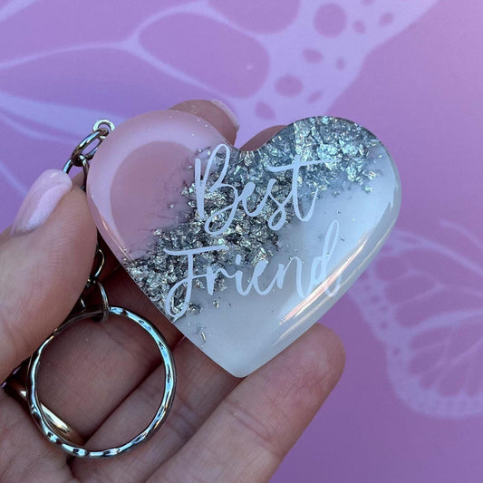 Best Friend Resin Leaf Heart KEYRING, Bestie Gift, Best Friend Gift, Birthday Gift, Christmas Gift, Gift for Best Friend, Custom Keychain