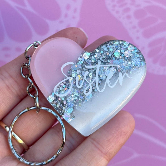 Sister Resin Glitter Heart KEYRING, Sister Gift, Sis Gift, Sister keyring, Birthday Gift, Christmas Gift, Keyring For Women, Custom Keychain