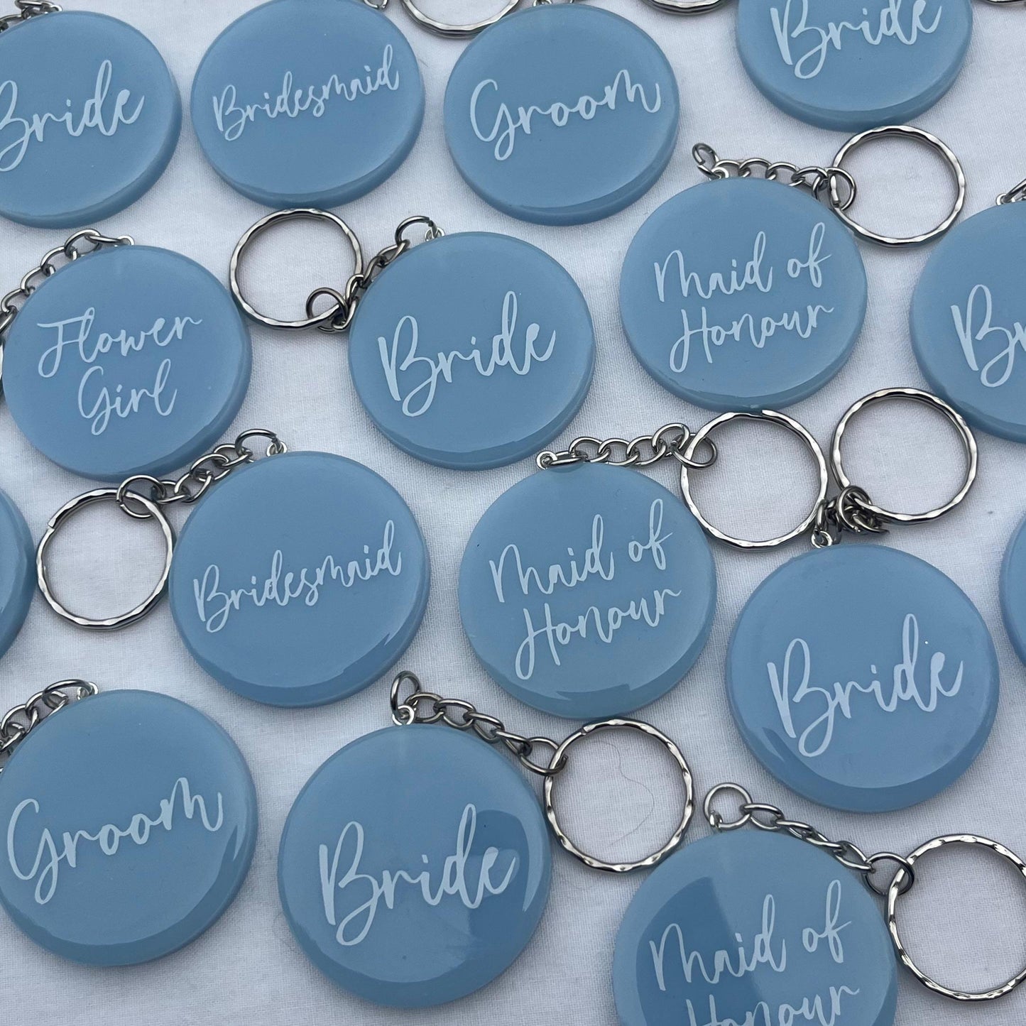 Bridal Blue Circle Keyring Favours | Choose your own text, names or Wedding options | Gift for Bride, Maid of Honour, Bridesmaid