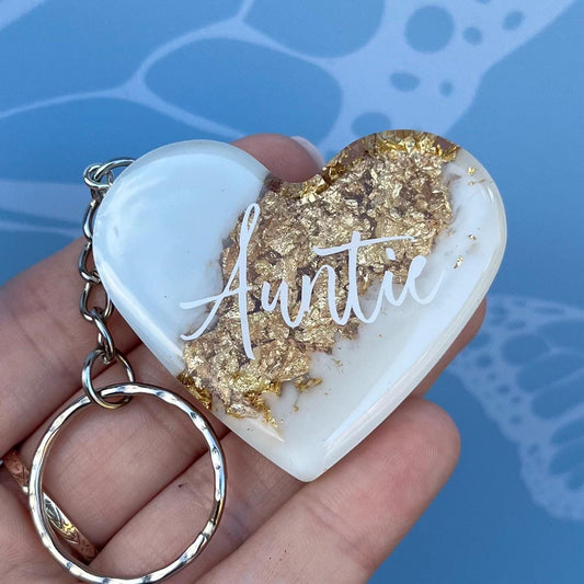 Auntie Resin Leaf Heart KEYRING, Auntie Gift, Aunty Gift, Auntie keyring, Birthday Gift, Christmas Gift, Keyring For Women, Custom Keychain