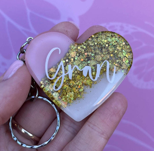 Gran Resin Glitter Heart KEYRING | Granny Gift | Personalised Gift | Gifts for Gran UK | Thank you Gift | Gift for Gran