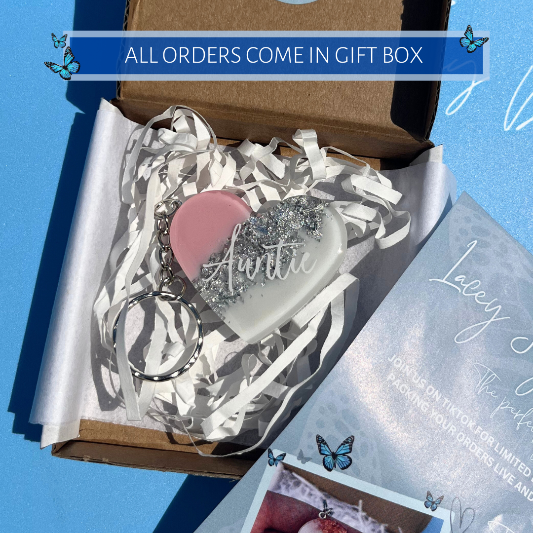 Resin Heart 'Choose any Name/Text' Leaf KEYRING | Choose any name Gift | Personalised Gift | Birthday Gift | Thank you Gift