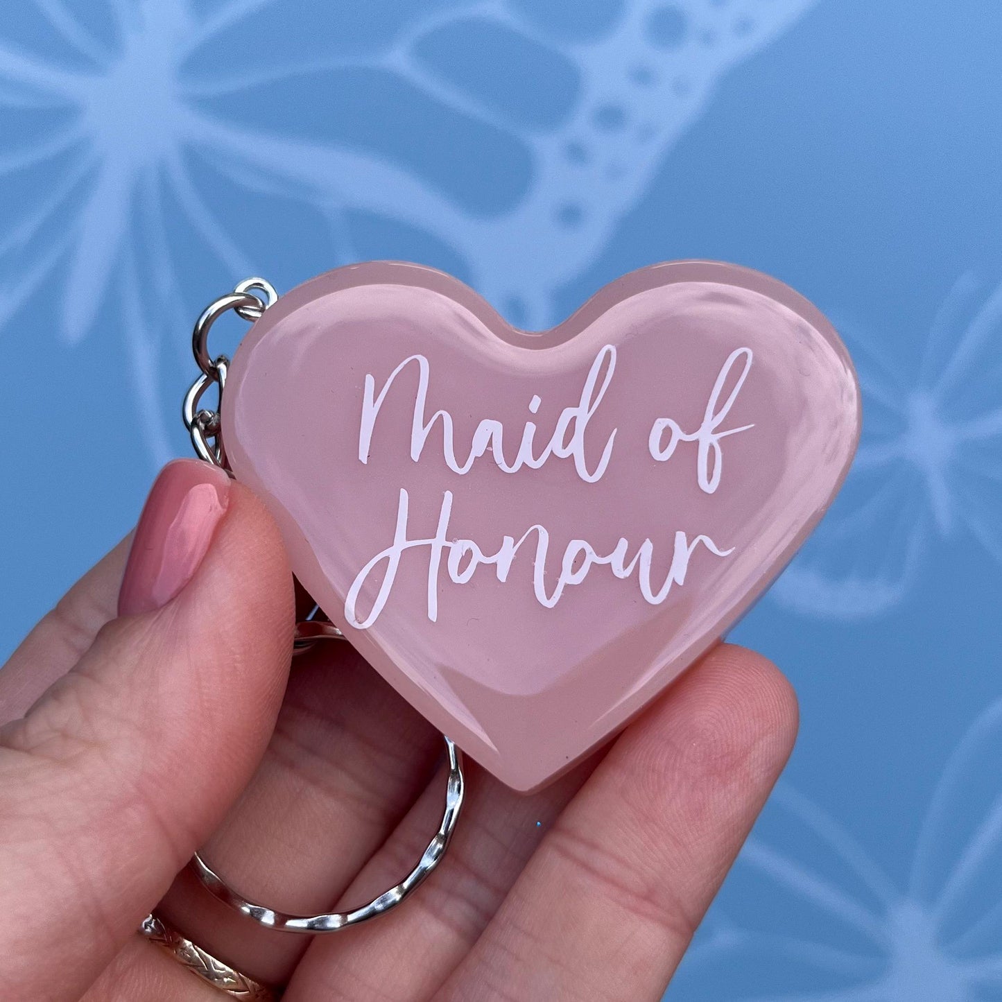 Bridal Pink Heart Keyring Favours | Choose your own text, names or Wedding options | Gift for Bride, Maid of Honour, Bridesmaid