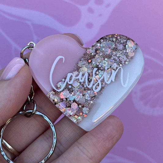 Cousin Resin Glitter Heart KEYRING | Cousin Gift | Personalised Gift | Gifts for Cousin | Thank you Gift | Christmas Gift | Birthday Gift