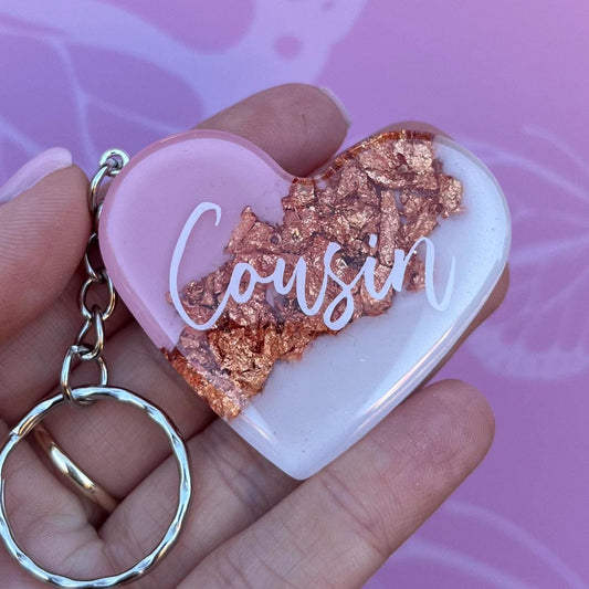 Cousin Resin Leaf Heart KEYRING, Cousin Gift, Cousin keyring, Birthday Gift, Christmas Gift, Keyring For Women, Gift for Her Custom Keychain