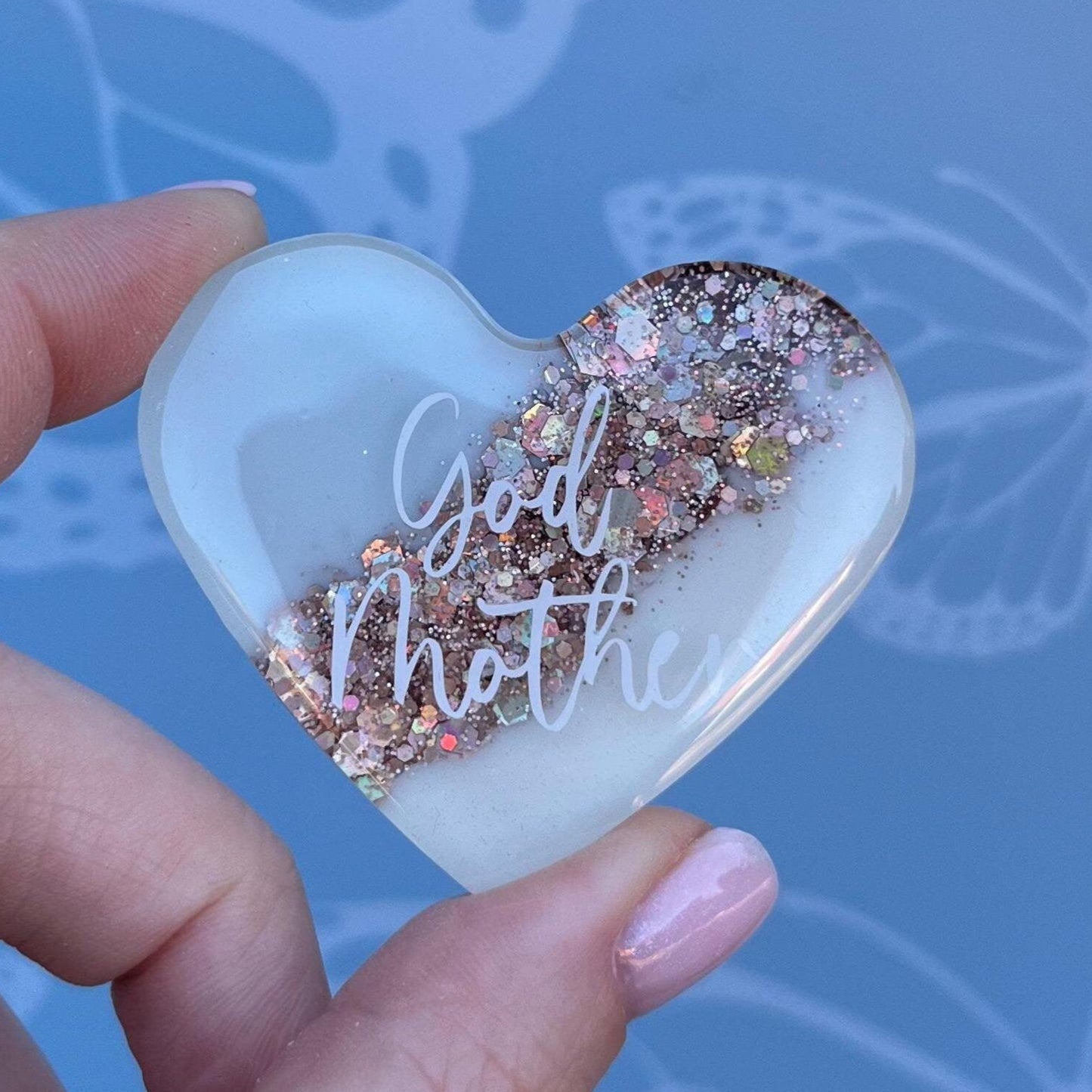 God Mother Resin Glitter Heart MAGNET | Fridge Magnet | God Mother Personalised Gift | Gifts for God Mum | Thank you Gift | Birthday Gift