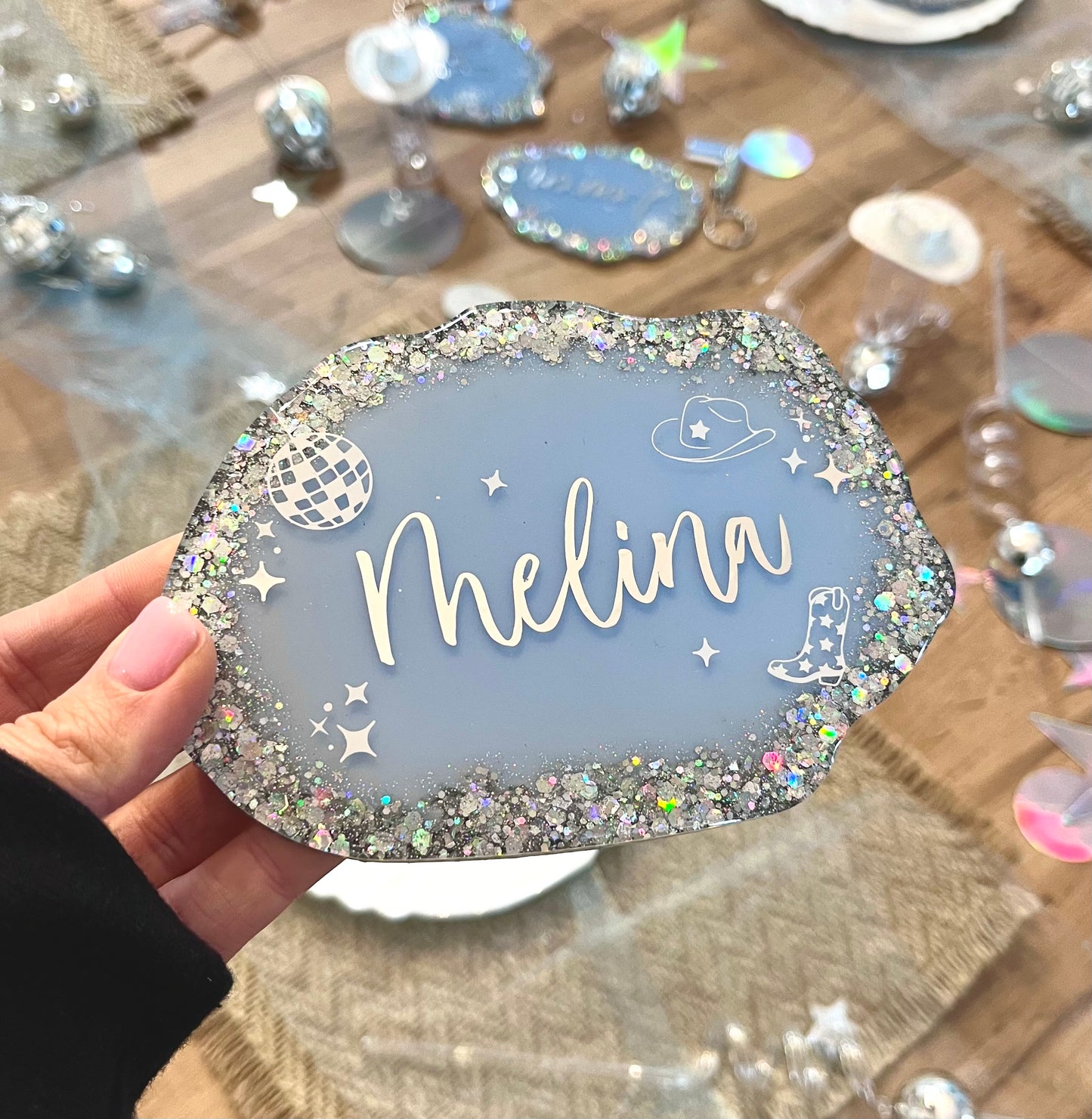 Cowboy & Disco Ball themed Hen party personalised Coaster | Favours & keepsake | Choice of colours | Bachelorette party gift | Bridesmaid present
