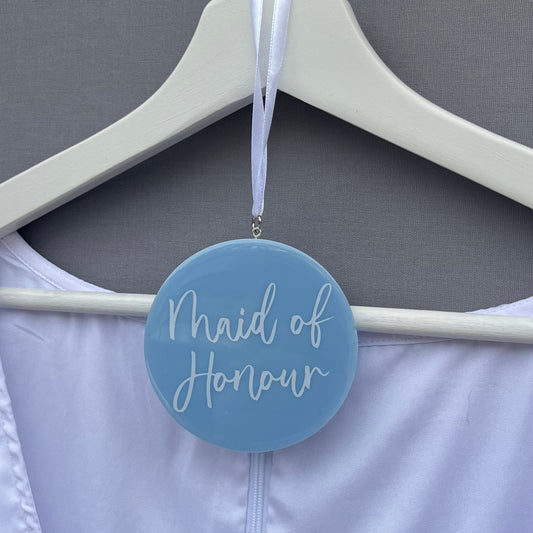 Bridal Blue Hanging Circle | Choose your own text or Wedding options | Hanger Decoration or Wall Decor | Gift for Bride, Maid of Honour, Bridesmaid & more | Bridal Favours