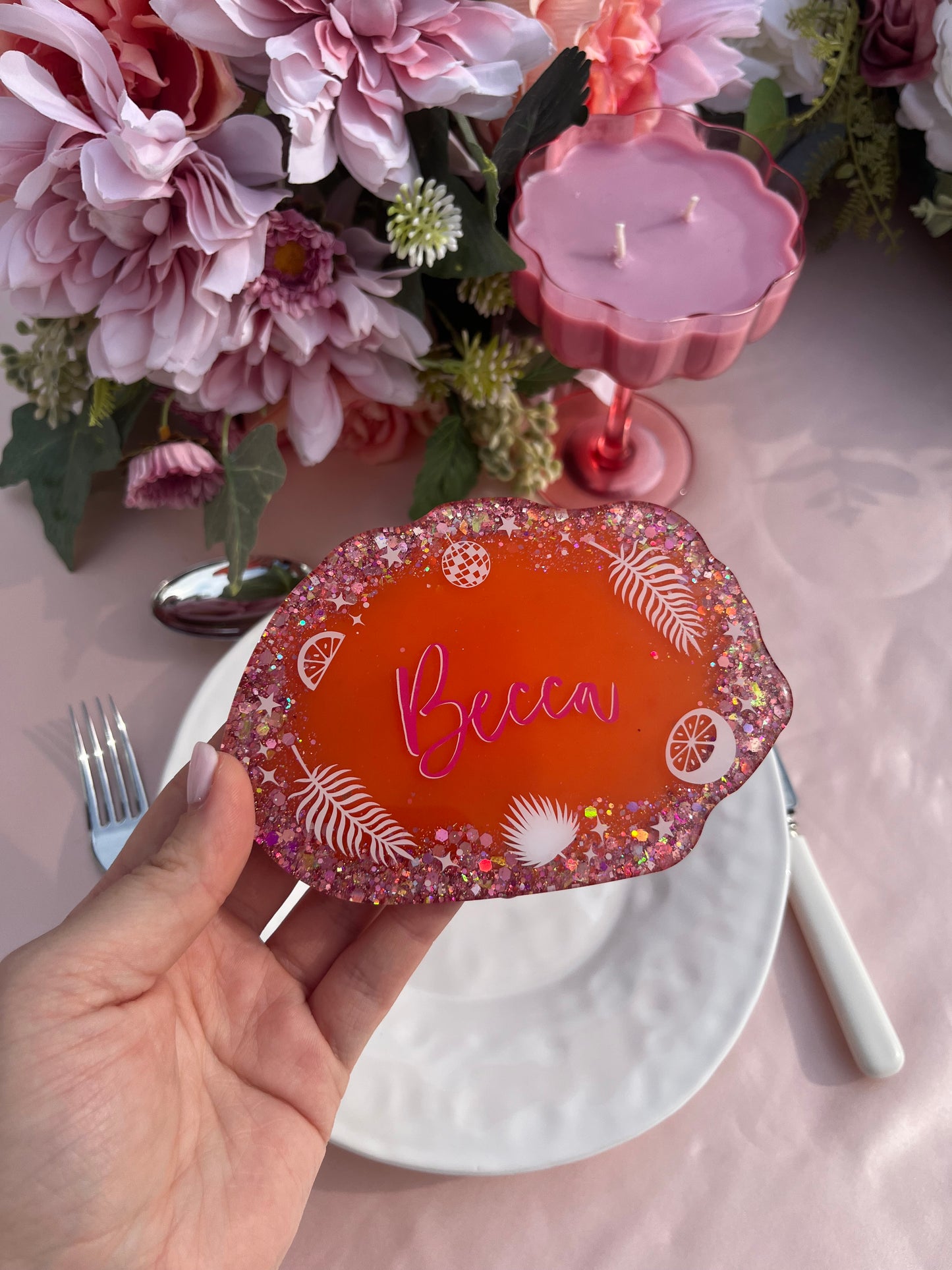 Tropical themed Hen party personalised Coaster | Favours & keepsake | Choice of colours | Bachelorette party gift | Bridesmaid present