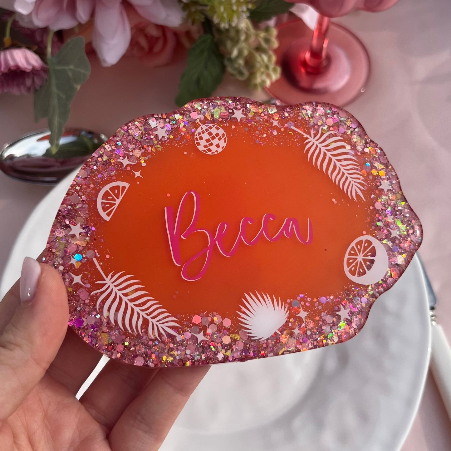 Tropical themed Hen party personalised Coaster | Favours & keepsake | Choice of colours | Bachelorette party gift | Bridesmaid present