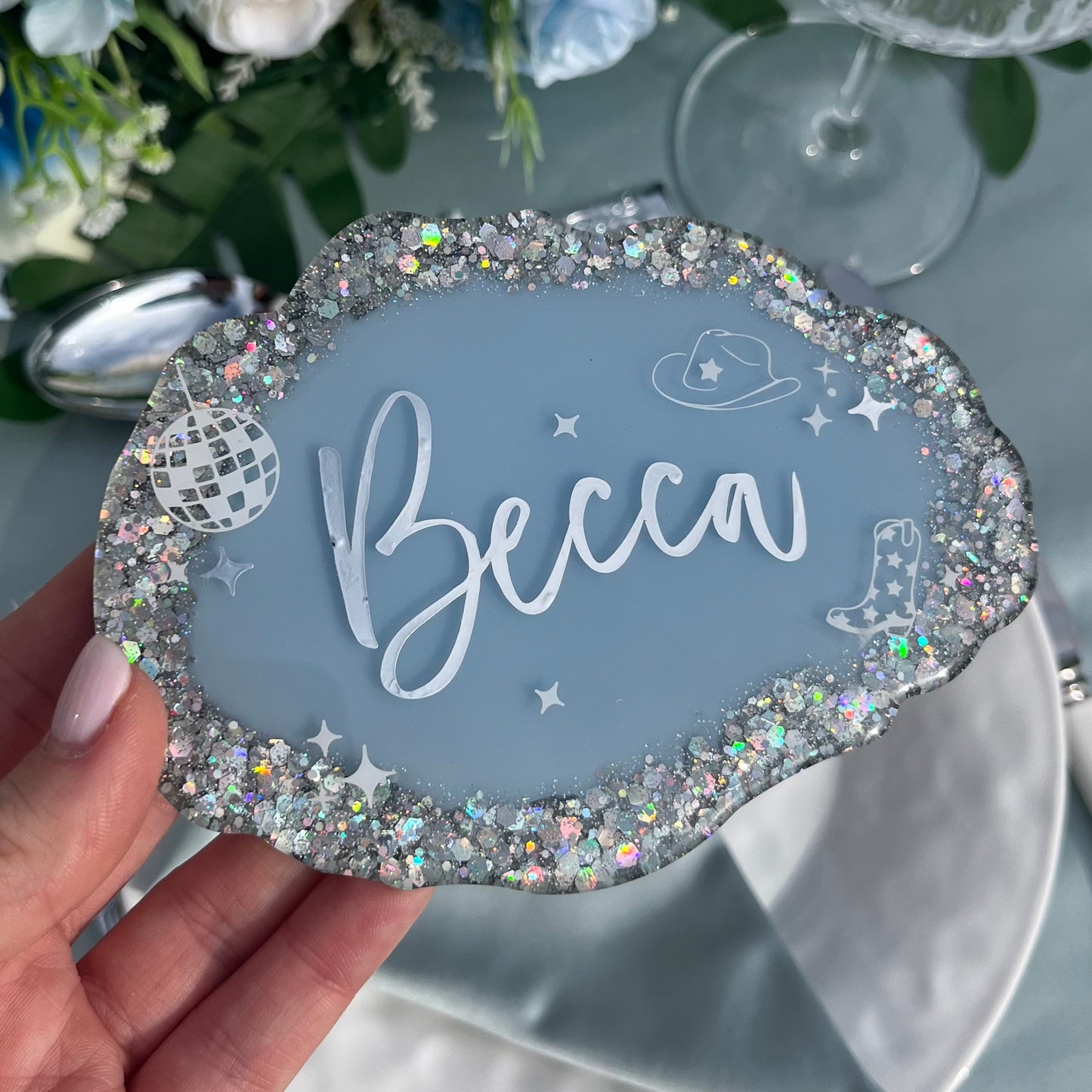 Cowboy & Disco Ball themed Hen party personalised Coaster | Favours & keepsake | Choice of colours | Bachelorette party gift | Bridesmaid present