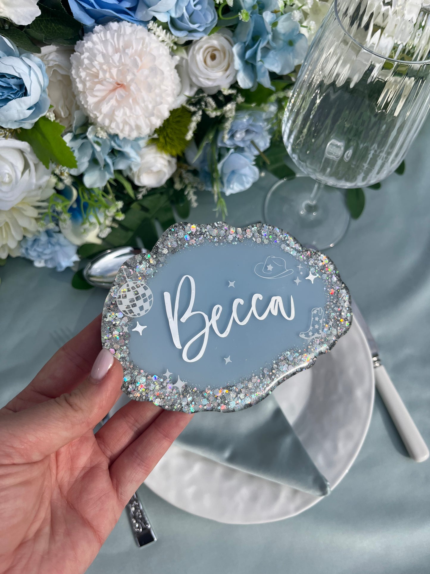 Cowboy & Disco Ball themed Hen party personalised Coaster | Favours & keepsake | Choice of colours | Bachelorette party gift | Bridesmaid present