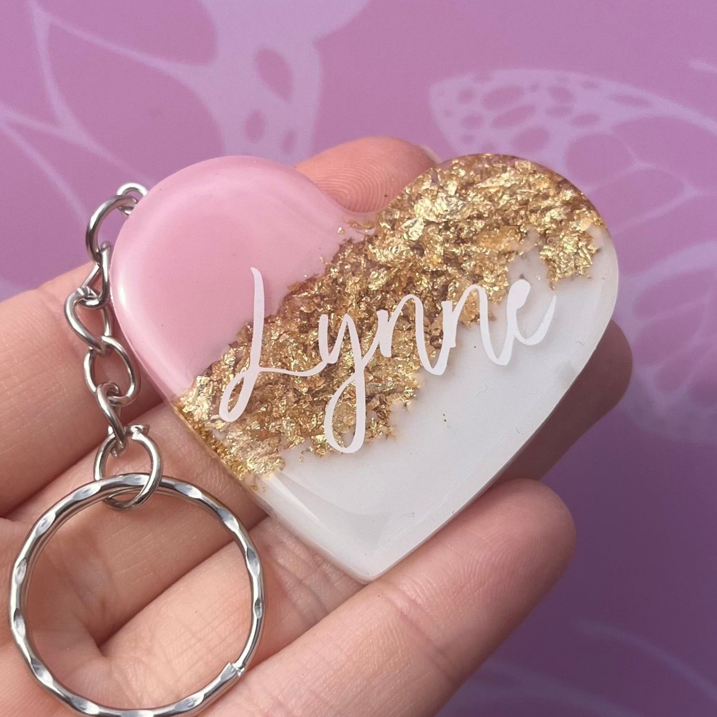 Resin Heart 'Choose any Name/Text' Leaf KEYRING | Choose any name Gift | Personalised Gift | Birthday Gift | Thank you Gift