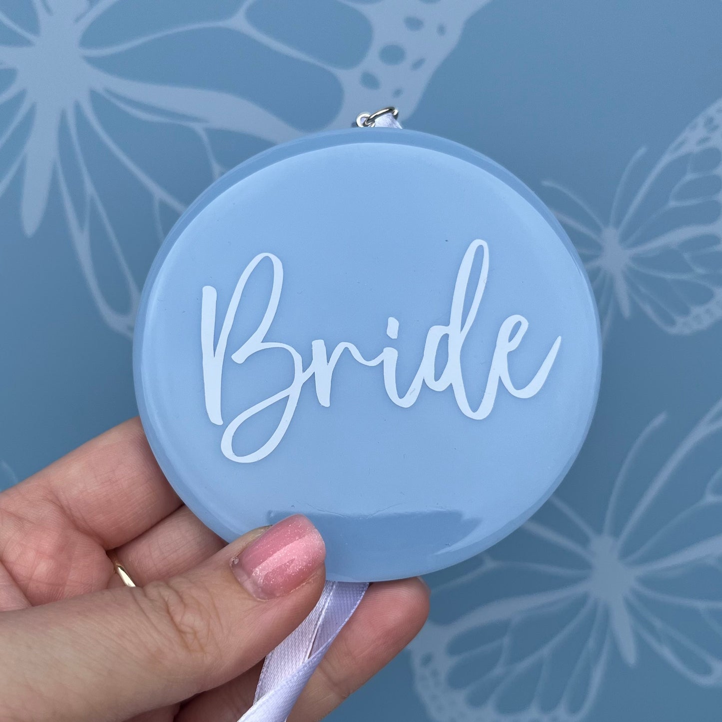 Bridal Blue Hanging Circle | Choose your own text or Wedding options | Hanger Decoration or Wall Decor | Gift for Bride, Maid of Honour, Bridesmaid & more | Bridal Favours