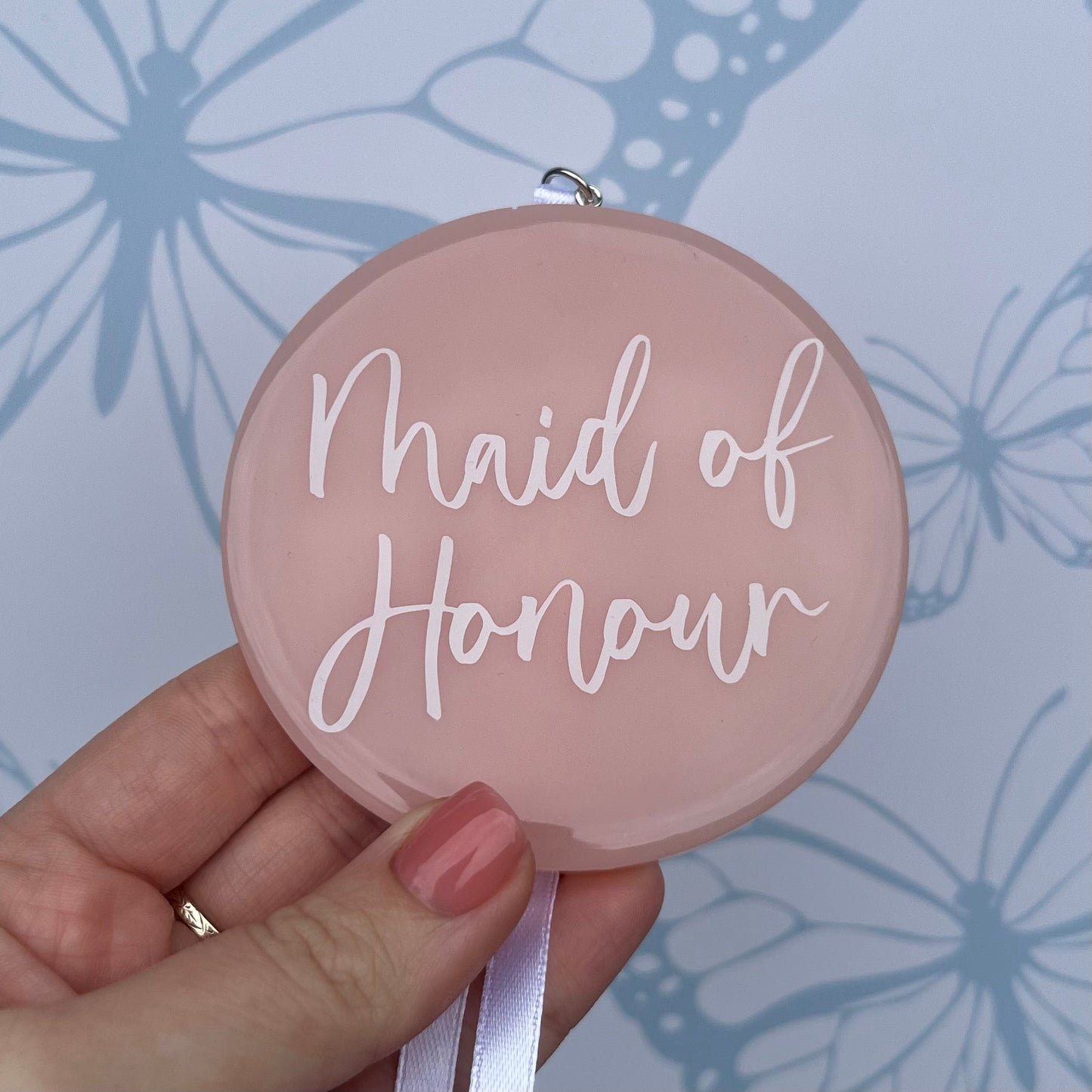 Bridal Pink Hanging Circle | Choose your own text or Wedding options | Hanger Decoration or Wall Decor | Gift for Bride, Maid of Honour, Bridesmaid & more | Bridal Favours