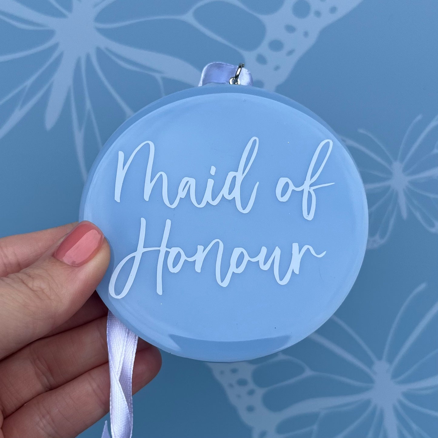 Bridal Blue Hanging Circle | Choose your own text or Wedding options | Hanger Decoration or Wall Decor | Gift for Bride, Maid of Honour, Bridesmaid & more | Bridal Favours