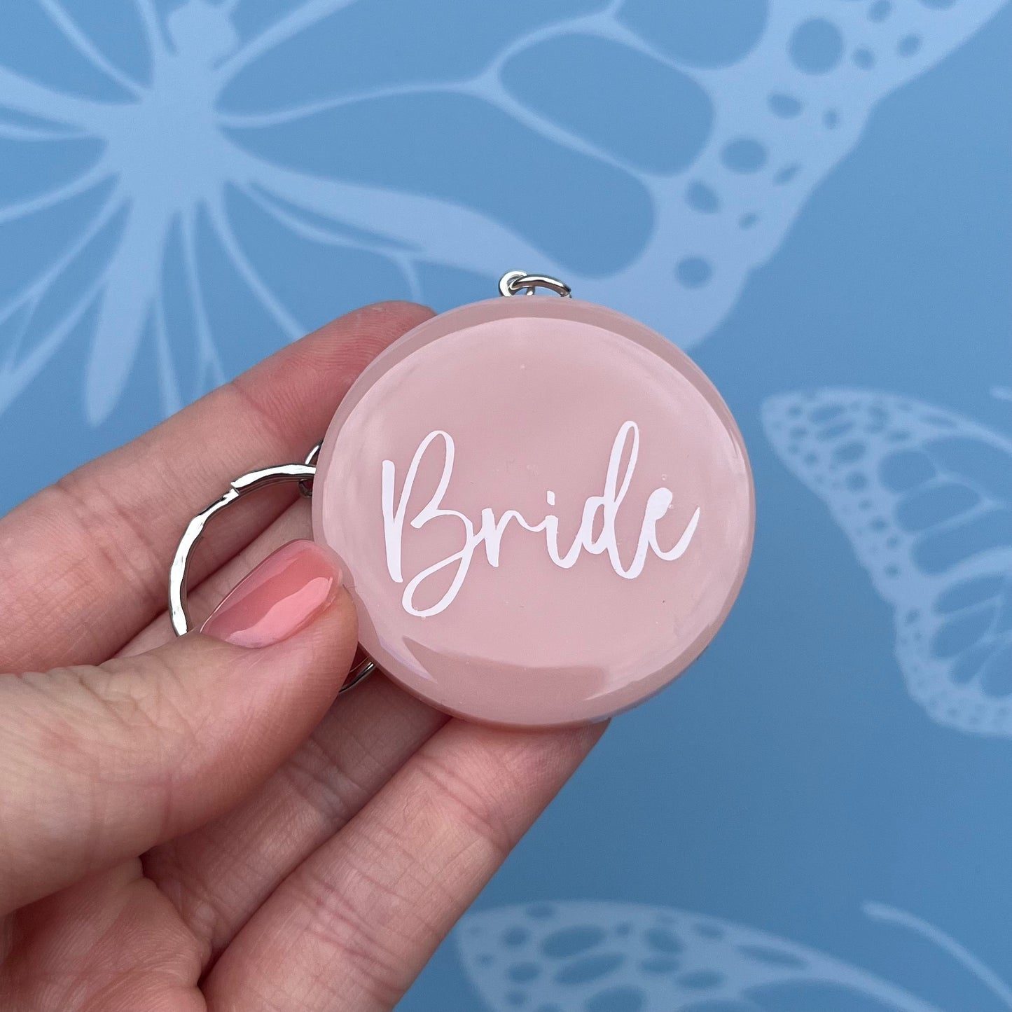 Bridal Pink Circle Keyring | Choose your own text or Wedding options | Gift for Bride, Maid of Honour, Bridesmaid & more | Bridal Favours