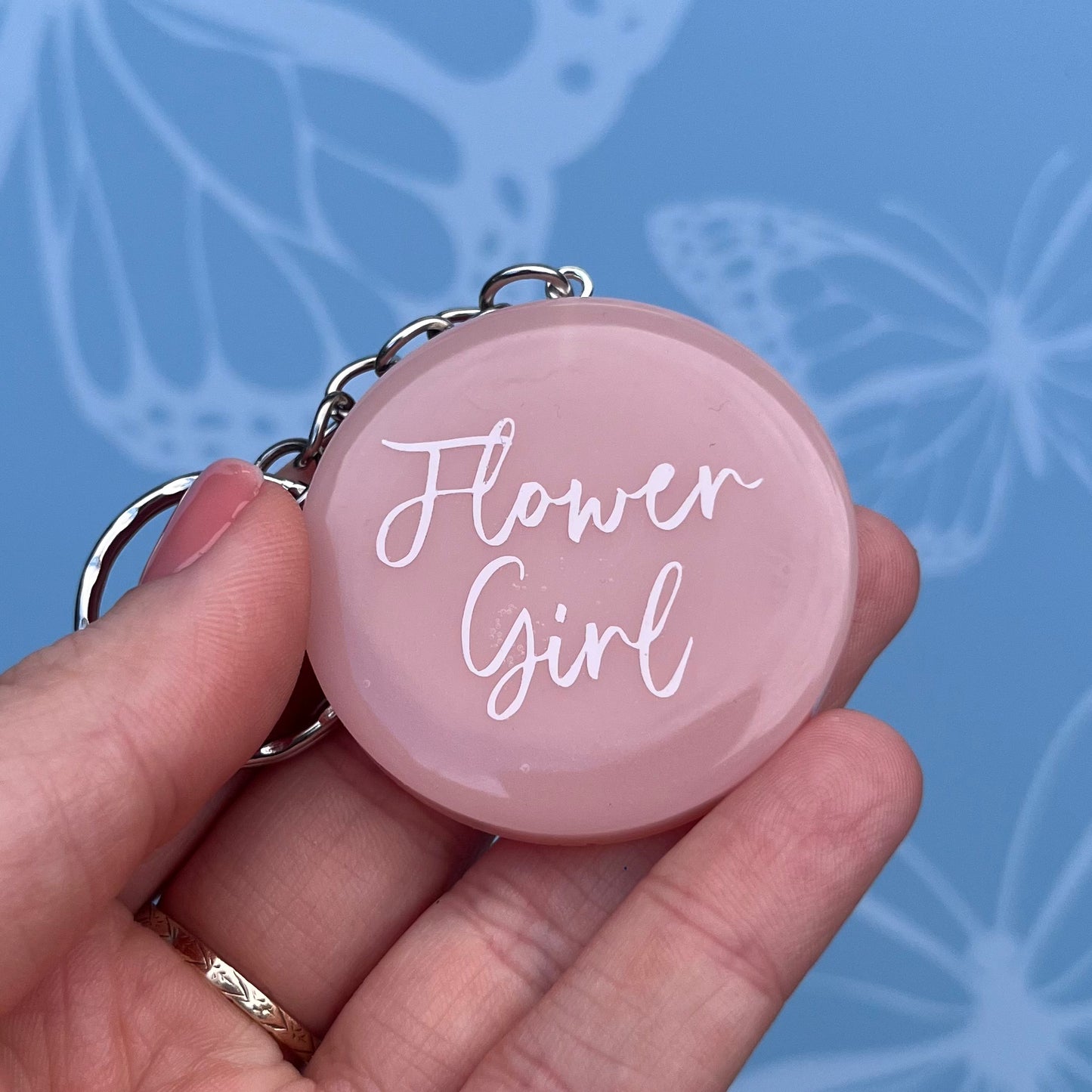 Bridal Pink Circle Keyring | Choose your own text or Wedding options | Gift for Bride, Maid of Honour, Bridesmaid & more | Bridal Favours