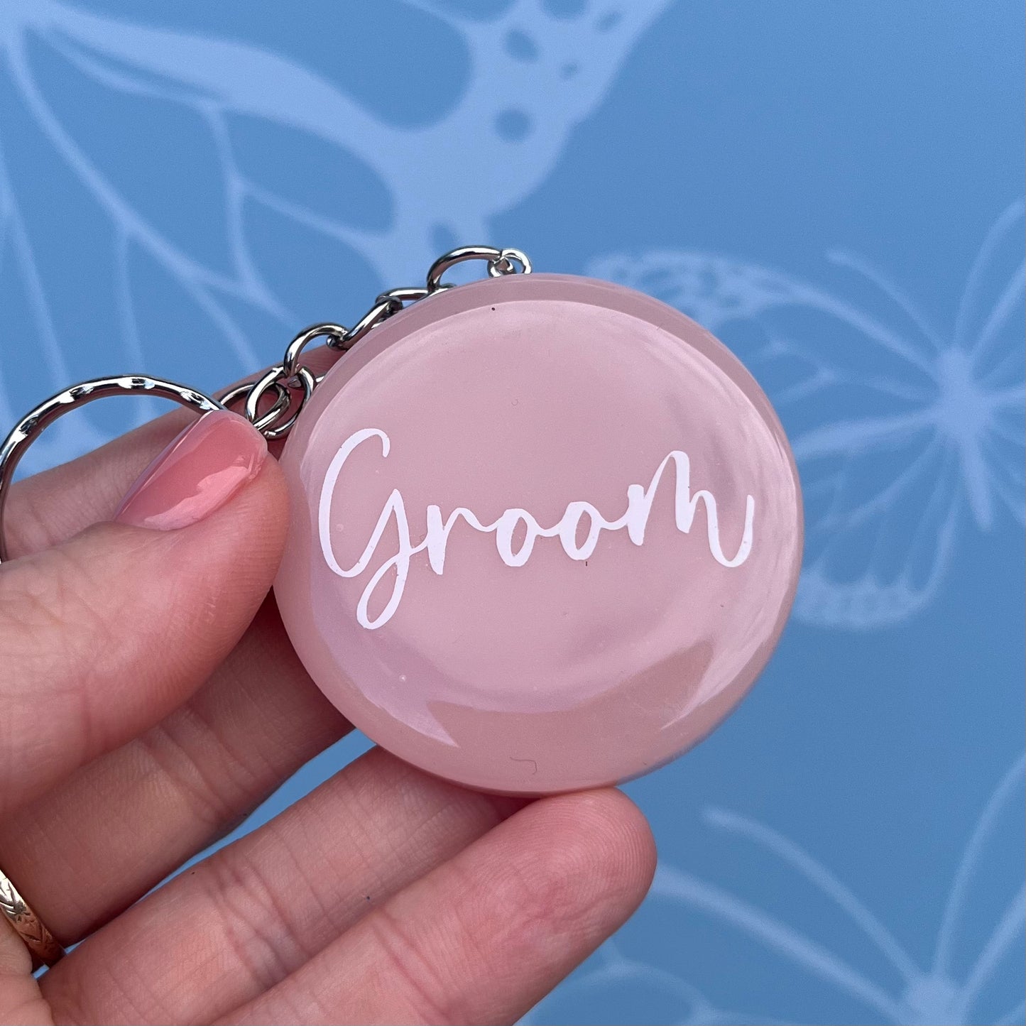 Bridal Pink Circle Keyring | Choose your own text or Wedding options | Gift for Bride, Maid of Honour, Bridesmaid & more | Bridal Favours