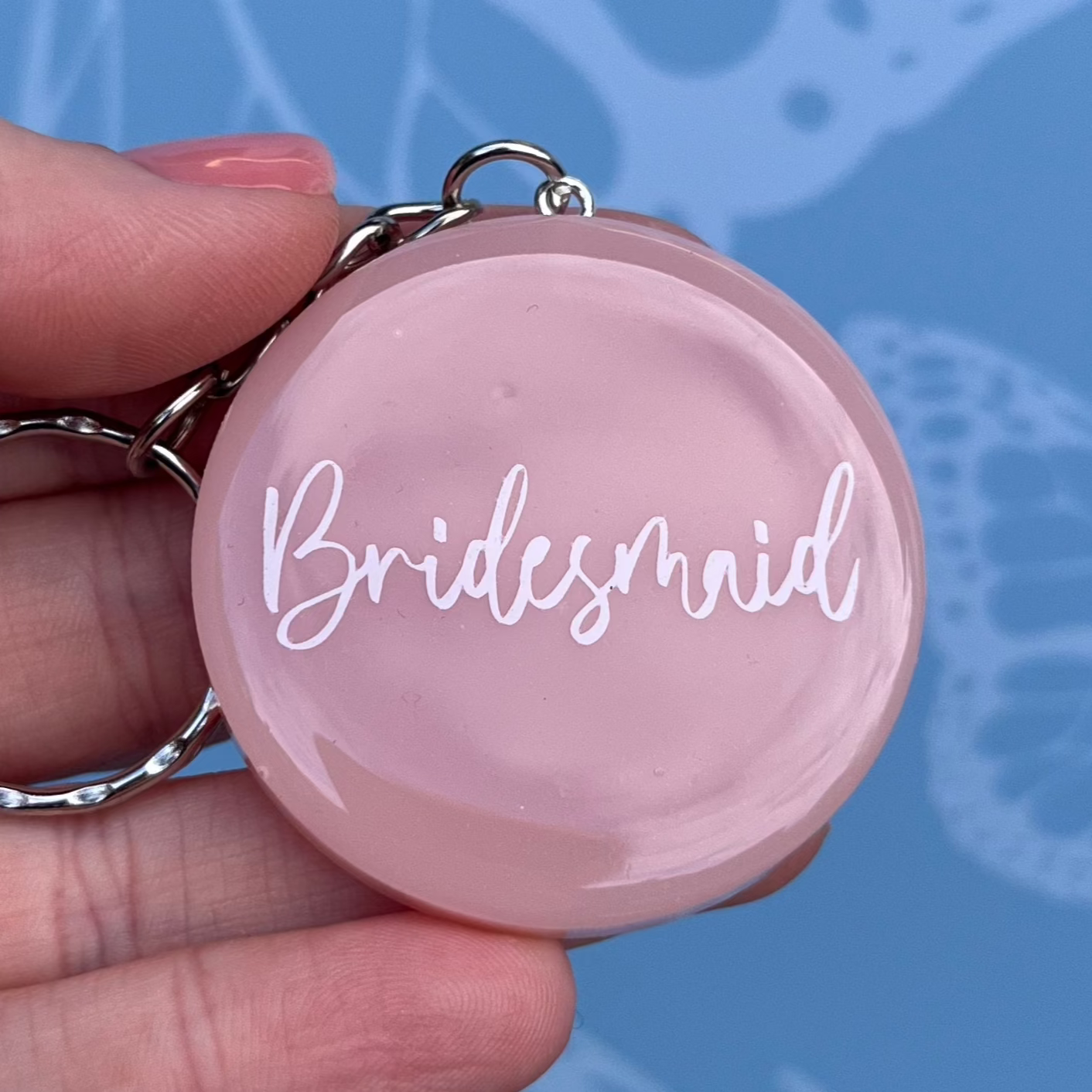 Bridal Pink Circle Keyring | Choose your own text or Wedding options | Gift for Bride, Maid of Honour, Bridesmaid & more | Bridal Favours