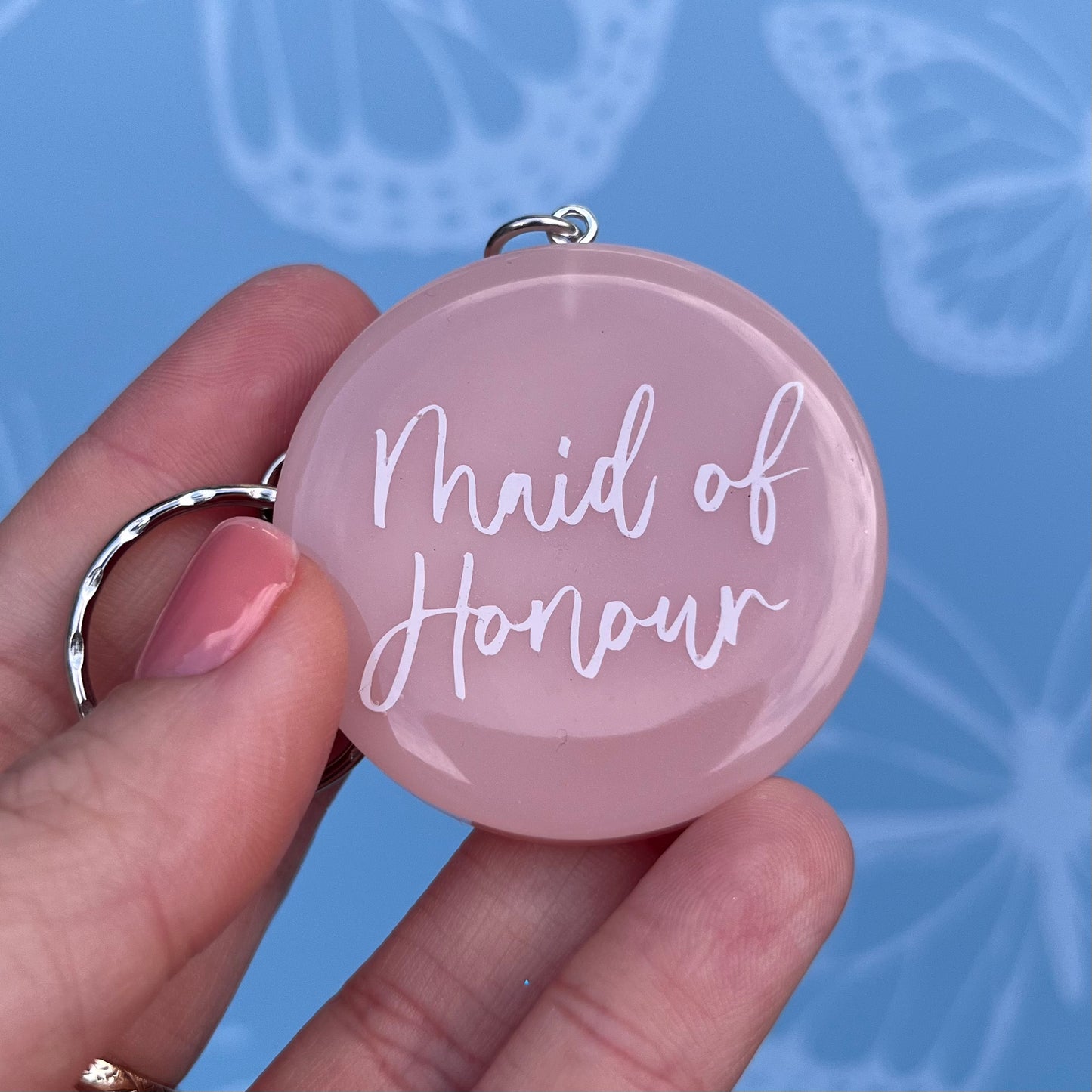 Bridal Pink Circle Keyring | Choose your own text or Wedding options | Gift for Bride, Maid of Honour, Bridesmaid & more | Bridal Favours