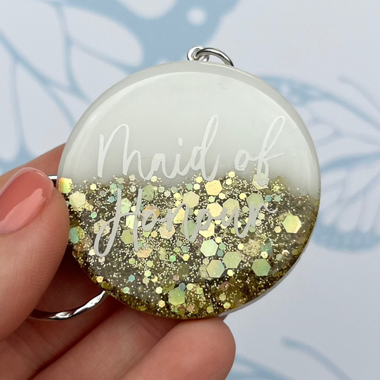 Bridal White & Gold Circle Keyring | Choose your own text or Wedding options | Gift for Bride, Maid of Honour, Bridesmaid & more | Bridal Favours